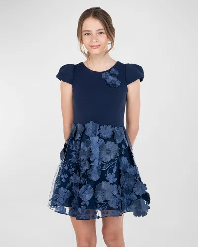 Zoe Kids' Girl's Reese Floral Overlay Dress In Navy