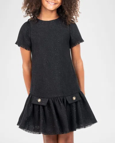 Zoe Kids' Girl's Renee Tweed Drop Waist Dress In Black