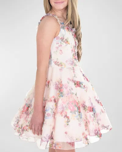 Zoe Kids' Girl's Ruffle Trim 3d Floral-print Dress In Multi