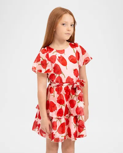 Zoe Kids' Girl's Savannah Tulip-print Dress In Pink