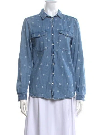 Pre-owned Zoe Karssen Graphic Print Long Sleeve Button-up Top In Blue