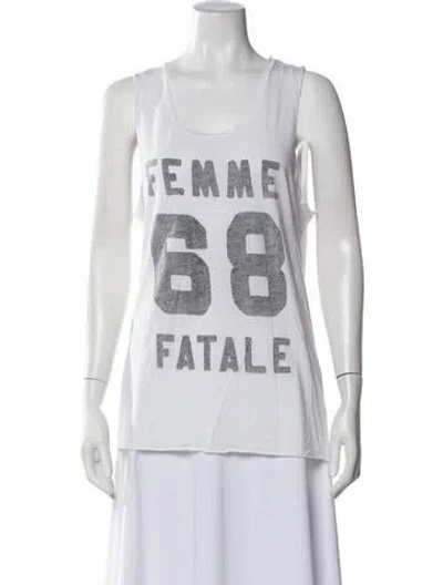 Pre-owned Zoe Karssen Graphic Print Scoop Neck Top In White