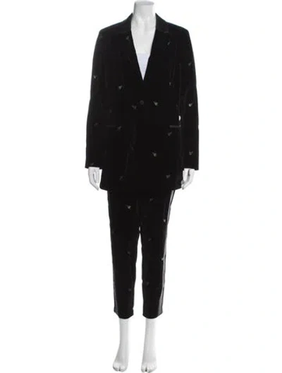 Pre-owned Zoe Karssen Printed Embroidered Accent Pantsuit In Black