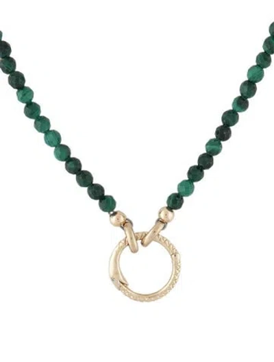 Pre-owned Zoe Lev 14k Malachite & Diamond Pendant Necklace, 18.25" In Multicolor