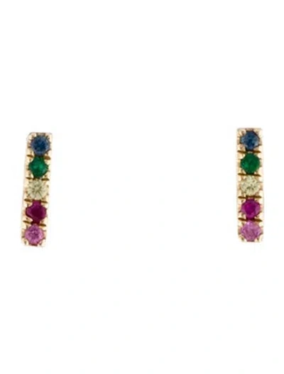 Pre-owned Zoe Lev 14k Mulitistone Rainbow Bar Stud Earrings In Multi