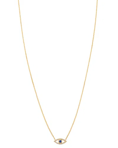 Zoe Lev 14k Yellow Gold Diamond & Blue Sapphire Evil Eye Pendant Necklace, 18 In Blue/gold