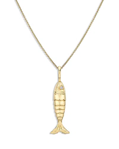 Zoe Lev 14k Yellow Gold Diamond Lucky Fish Pendant Necklace, 16-18