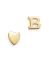 Zoe Lev 14k Yellow Gold Heart & Initial Stud Earrings In B/gold
