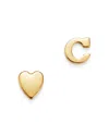 Zoe Lev 14k Yellow Gold Heart & Initial Stud Earrings In C/gold