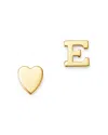 Zoe Lev 14k Yellow Gold Heart & Initial Stud Earrings In E/gold