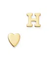 Zoe Lev 14k Yellow Gold Heart & Initial Stud Earrings In H/gold