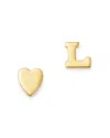 Zoe Lev 14k Yellow Gold Heart & Initial Stud Earrings In L/gold
