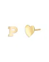 Zoe Lev 14k Yellow Gold Heart & Initial Stud Earrings In P/gold