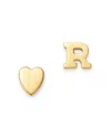 Zoe Lev 14k Yellow Gold Heart & Initial Stud Earrings In R/gold