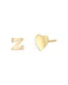 Zoe Lev 14k Yellow Gold Heart & Initial Stud Earrings In Z/gold