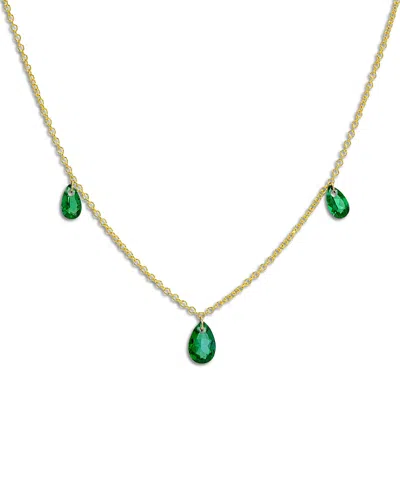 Zoe Lev 14k Yellow Gold Lab Grown Emerald Pear Floating Necklace, 16-18