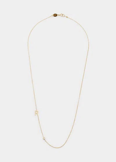 Zoe Lev Jewelry 14k Yellow Gold Personalized 0.03ct Asymmetric Initial & Diamond Bezel Necklace