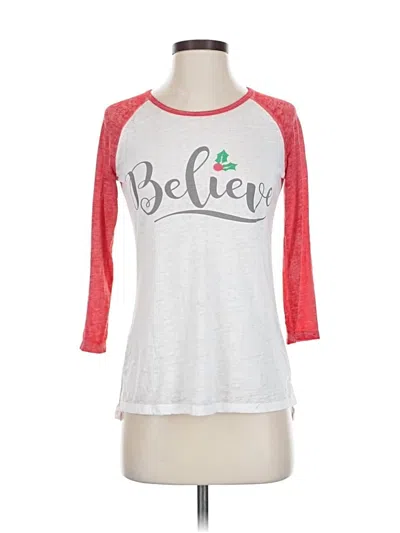 Pre-owned Zoe+liv 3/4 Sleeve Top Silver Crew Neck Tops