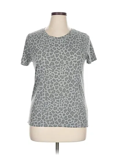 Pre-owned Zoe+liv Short Sleeve Top Gray Animal Print Pattern Crew Neck Tops