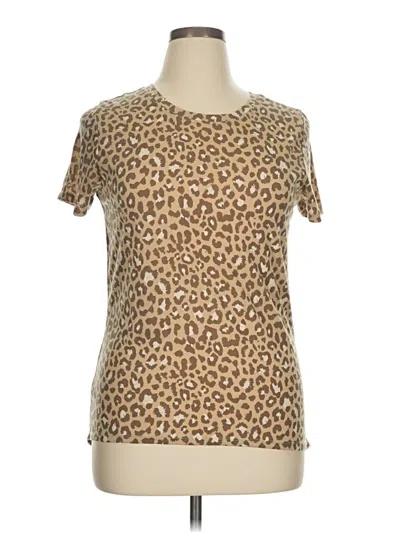 Pre-owned Zoe+liv Short Sleeve Top Tan Animal Print Pattern Crew Neck Tops