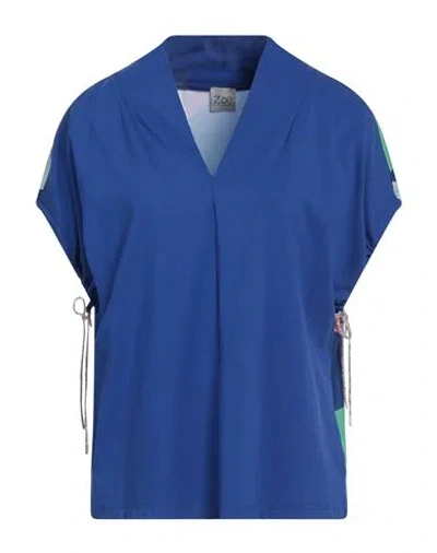 Z.o.e. Zone Of Embroidered Z. O.e. Zone Of Embroidered Woman T-shirt Blue Size L Cotton, Elastane, Polyester