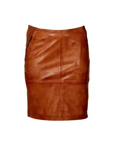 Zoey Women's Brown Alondra Leather Skirt - Cognac