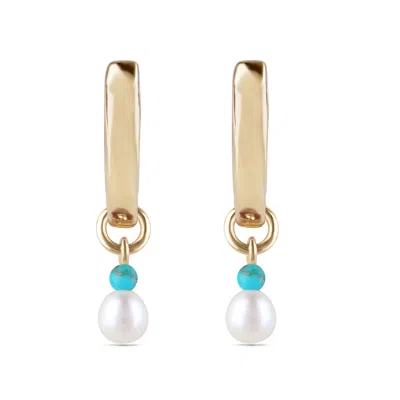 Zohreh V. Jewellery Women's Blue / Gold / White Pearl & Turquoise Hoop Earrings 9k Gold In Multi