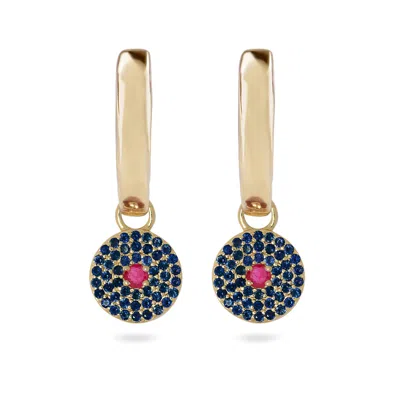 Zohreh V. Jewellery Women's Blue / Pink / Gold Sapphire & Ruby Pavé Disc Hoop Earrings 9k Gold In Multi