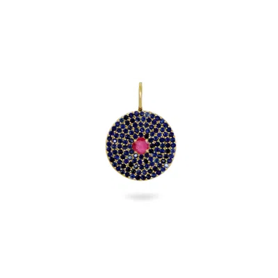 Zohreh V. Jewellery Women's Blue / Pink / Gold Sapphire & Ruby Pavé Disc Pendant 9k Gold In Multi