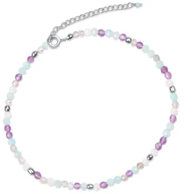 Zohreh V. Jewellery Women's Blue / Pink / Purple Amazonite, Labradorite & Amethyst Beaded Anklet Sterling Silver In Neutral