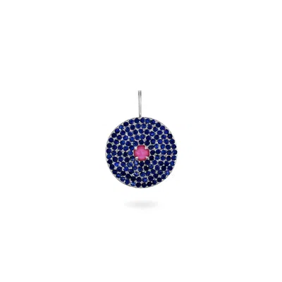 Zohreh V. Jewellery Women's Blue / Pink Sapphire & Ruby Pavé Disc Pendant 9k White Gold In Multi