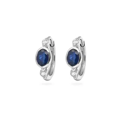Zohreh V. Jewellery Women's Blue / Silver Sapphire Huggie Hoop Earring Sterling Silver Pair In Multi