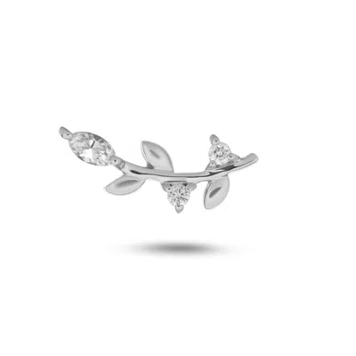 Zohreh V. Jewellery Women's Diamond Leaf Flat Back Earring 14k White Gold