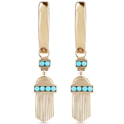 Zohreh V. Jewellery Women's Gold / Blue Limited Edition Aztec Turquoise Hoop Earrings 9k Gold In Multi