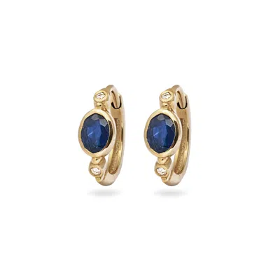 Zohreh V. Jewellery Women's Gold / Blue Sapphire Huggie Hoop Earrings 9k Gold Pair In Multi