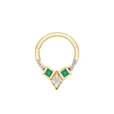 Zohreh V. Jewellery Women's Gold / Green Emerald & Diamond Daith Hoop Earring 9k Gold In Multi