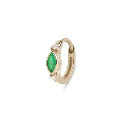 Zohreh V. Jewellery Women's Gold / Neutrals / Green Emerald & Diamond Marquise Huggie Hoop Earring 9k Gold