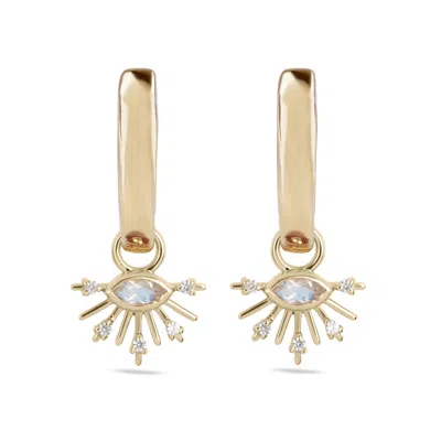 Zohreh V. Jewellery Women's Gold / Neutrals Moonstone & White Sapphire Sunburst Hoop Earrings 9k Gold