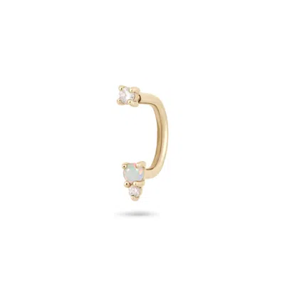 Zohreh V. Jewellery Women's Gold / Neutrals Opal & Diamond U Bar Earring 14k Gold