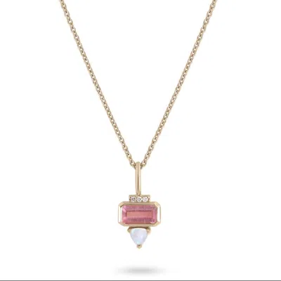 Zohreh V. Jewellery Women's Gold / Neutrals / Pink Pink Tourmaline, Diamond & Moonstone Pendant 9k Gold In Multi