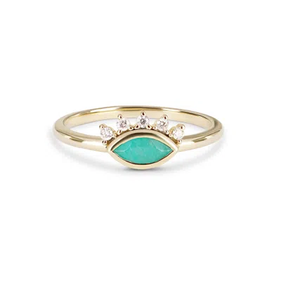 Zohreh V. Jewellery Women's Green Amazonite & Lab Grown Diamond Eye Ring 9k Gold