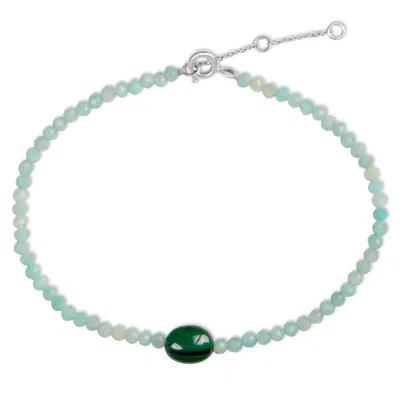 Zohreh V. Jewellery Women's Green Amazonite & Malachite Beaded Bracelet Sterling Silver