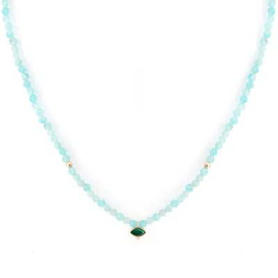 Zohreh V. Jewellery Women's Green / Blue Amazonite & Malachite Eye Beaded Necklace 9k Gold