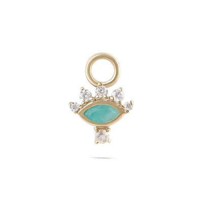 Zohreh V. Jewellery Women's Green / Blue / Gold Amazonite, Diamond & Moonstone Eye Earring Charm 9k Gold
