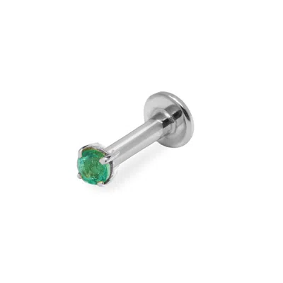 Zohreh V. Jewellery Women's Green Mini Emerald Solitaire Flat Back Earring 14k White Gold
