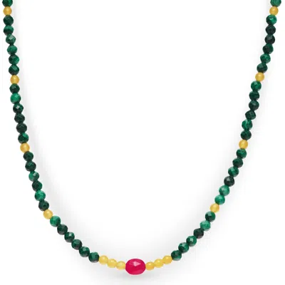 Zohreh V. Jewellery Women's Green / Pink / Purple Pink Quartz, Citrine & Malachite Beaded Necklace Sterling Silver