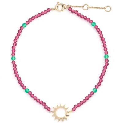 Zohreh V. Jewellery Women's Green / Pink / Purple Sunburst Silhouette Pink Quartz & Onyx Beaded Bracelet 9k Gold