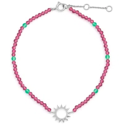 Zohreh V. Jewellery Women's Green / Pink / Purple Sunburst Silhouette Pink Quartz & Onyx Beaded Bracelet Sterling Silver