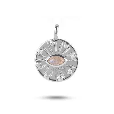 Zohreh V. Jewellery Women's Labradorite & White Sapphire Eye Coin Pendant Sterling Silver