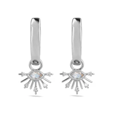 Zohreh V. Jewellery Women's Neutrals / Silver Moonstone & White Sapphire Sunburst Hoop Earrings Sterling Silver